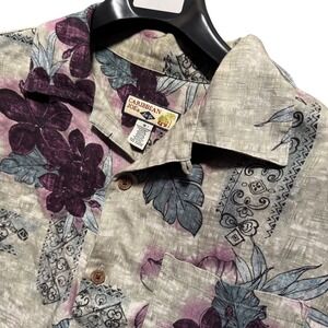 Vintage Hawaiian Rayon Shirt Loop Caribbean Joe Medium Floral Aloha Sage Purple